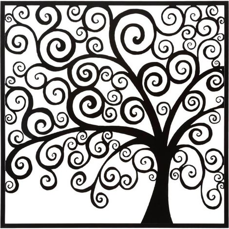 Pannello Decorativo 3D in Ferro Three Plus - Quadro Murale con Albero stilizzato in Cornice Quadrata Nera 100x100 cm - Style Glam (1/5)
