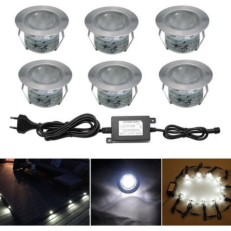10 Spot LED Eclairage Extérieur Encastrable Sol Terrasse Bois,45mm Spots Encastré Extérieur Fait en IP67 DC12V 1W Avec Alimentation EU Pour Jardin Escalier Patio RGB (1/5)