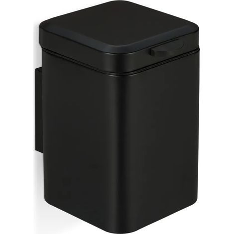 Poubelle murale pour produits cosmétiques, 3 l, fermeture amortie, seau intérieur amovible, poubelle de salle de bain, acier inoxydable, noire (1/5)