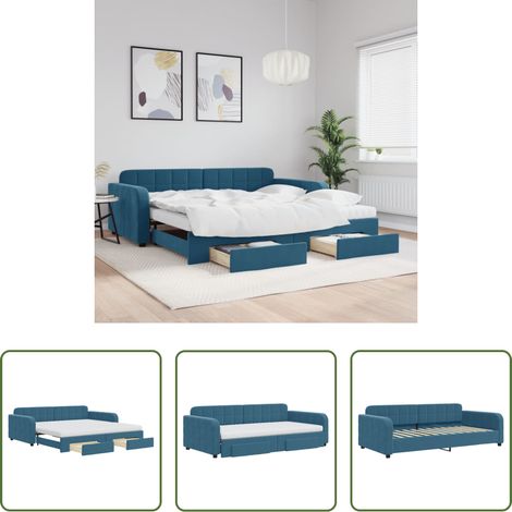 vidaXL Sofa-Bett - Tagesbett Ausziehbar mit Schubladen Blau 100x200 cm Samt (1/5)