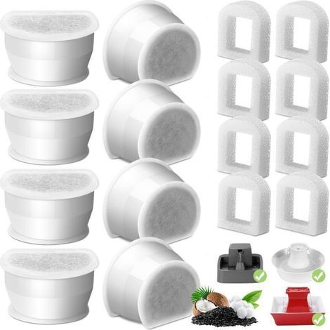 Lot de 24 Préfiltres en Mousse et Filtre à Carbone Compatible avec PetSafe Drinkwell Fountain INOX 360 Avalon Pagoda Seascape et Sedona Fontaines, Filtre pour Fontaine à Eau Chat Chien (1/4)