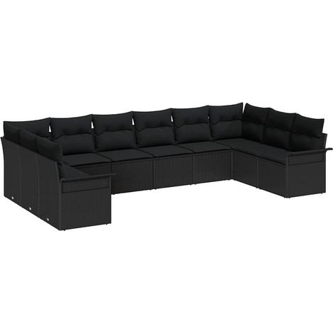 Garden Sofa Set with Cushion 10 pcs Black Poly Rattan vidaXL