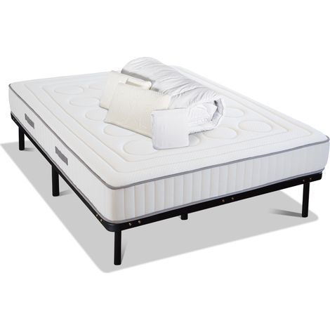OLYMPE LITERIE Pack Prêt à dormir CRISTAL 140x190 cm Matelas Mémoire de forme + Sommier Métal + Accessoires (1/5)