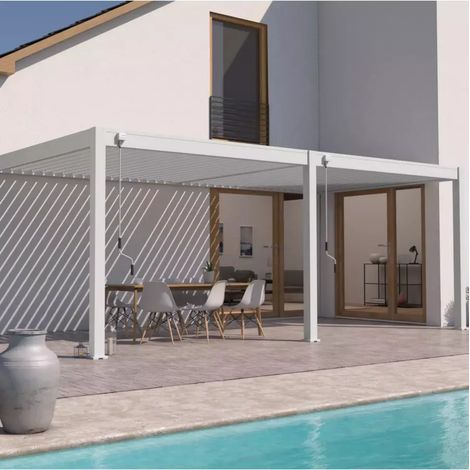 pergola bioclimatica addossata ombréa "vs"  in alluminio bianco 596x303x257 cm