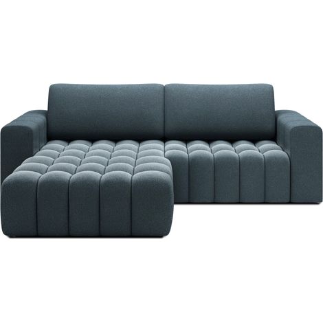 Canapé d’angle tissu capitonné BOZEN – Convertible et rangement angle gauche-Bleu canard-angle gauche (1/5)