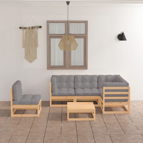 Salon de jardin 6 pcs,Mobilier de terrasse,Table et Chaise pour Relax avec coussins Bois de pin massif -YZ835426 (1/5)