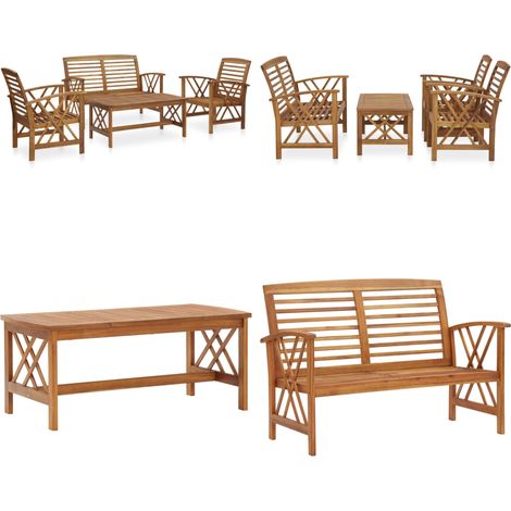 Salon de jardin 4 pcs Bois d'acacia solide - Salon De Jardin - Mobilier De Jardin - Ensemble De Meubles D'extérieur - Banc En Bois - Acacia Massif - Home & Living (1/5)