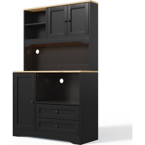 Hoher Küchenschrank schwarz 100x40x163 cm mit LED, Steckdosen, USB und Mikrowellenfach (1/5)