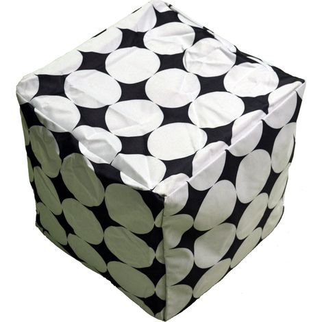 Pouf carré noir avec ronds blancs (1/3)