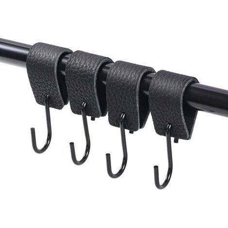 Crochet S en Cuir 12 Pcs, Crochets Inox 304, Crochet en S Avec Bande de Cuir, Crochets Pour Suspendre Tasses, Serviettes, Vêtements,Cuisine (1/4)