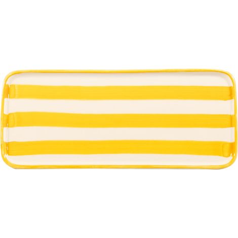 Lido Set 2 Piatti Rettangolari Serie Righe in Ceramica Artigianale Colore Giallo Design Made in Italy Eleganti e Versatili per la Tavola