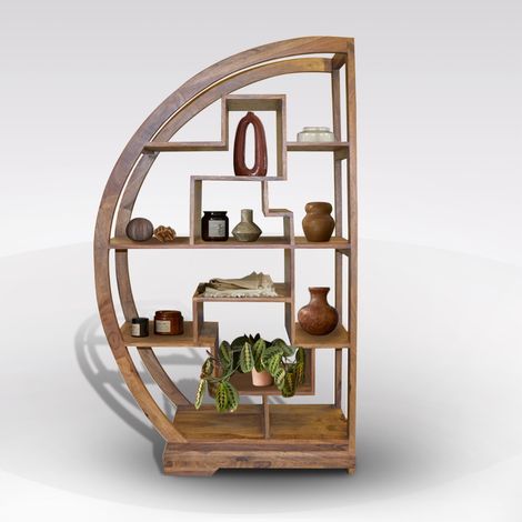 LIBRERIA CURVA IN LEGNO MASSELLO DI SHEESHAM CM 80X40 H. 150 (1/5)