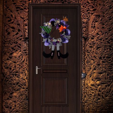 Guirlande d Halloween à suspendre pour porte - Citrouille orange - Jambe de sorcière - Décoration de fête (1/3)