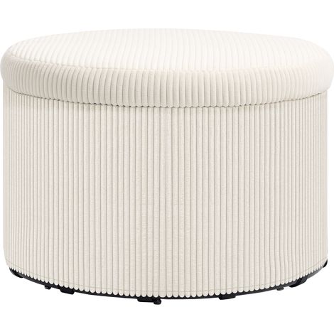 Pouf coffre rangement - HOMCOM - en velours côtelé - charge 120 Kg - Ø 60 x 41 cm - beige