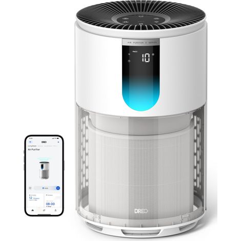 Purificateur d'air pour chambre jusqu'à 55 m², contre odeurs, pollen et fumée, filtre HEPA 3-en-1, capteur PM2.5, moniteur de qualité de l'air, 18 dB, Wi-Fi (1/5)