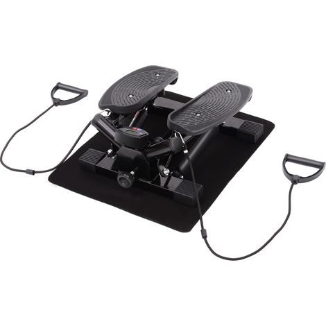 Portable Mini Stepper, Exercise Fitness Machine for Legs Arms Thigh Toner Toning Machine, Stair Steps Workout Training Fitness, w/ Resistance Bands Floor Mat, Black (1/5)