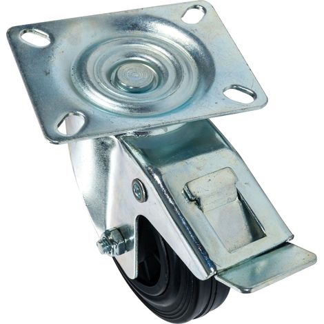 Werka Pro – Roulette pivotante 100mm avec frein – Charge maximale 100kg – Bandage en caoutchouc – 2 couronnes de billes en acier