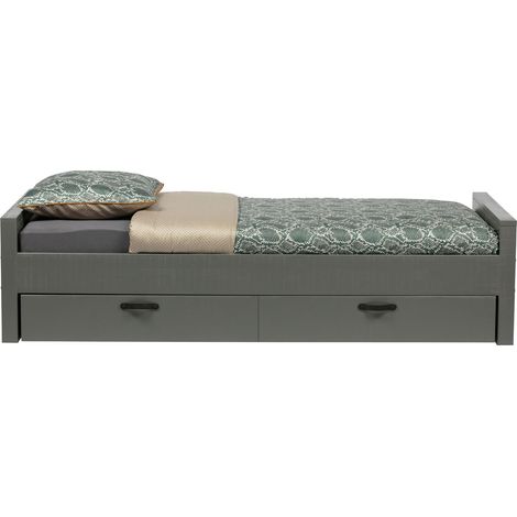 Lit 90x200 cm avec tiroir en pin massif gris - TANINE