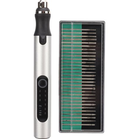 Stylo graveur électrique, rechargeable par USB, sans fil, pour le bricolage, voyant lumineux, protection contre l'arrêt automatique, mini stylo de polissage, argent. (1/5)