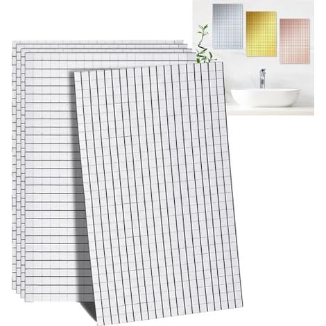 5 Pièces Carreaux de Miroir en Mosaïque, Mosaïque Verre Véritable, D'autocollants pour Miroir, Pour Cuisine, Salle Bain(argent) - (1/5)
