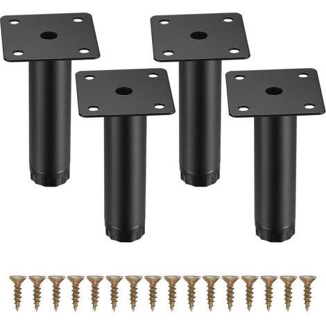 4 Pièces Pieds de Meuble, 10 cm/4 Pouces Pieds de Meubles Réglables, Pieds de Support en Fixation en Métal pour Meubles/Table/Chaise/Bureau/Cuisine/Armoire/Canapé (1/4)