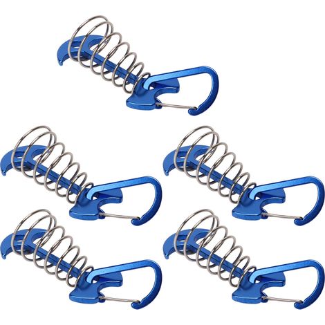 5 pièces de piquets de tente en forme d'arête de poisson, grands pour terrasses et camping, avec boucle à ressort et corde d'ancrage réglable bleue (1/5)