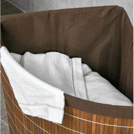 Cesto para ropa sucia de bambú marrón 38x38x57 cm con tapa y bolsa interior extraíble, 55 L (1/4)