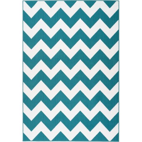 Tapis Géométrique à Poils Courts "Manolya" Turquoise 80 x 150 cm (1/4)