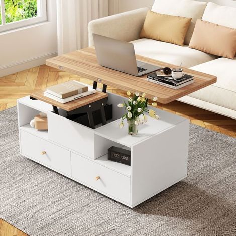 Table basse 100x50x50, réglable en hauteur pivotante avec 4 tiroirs et roulettes universelles Table basse salon (1/5)