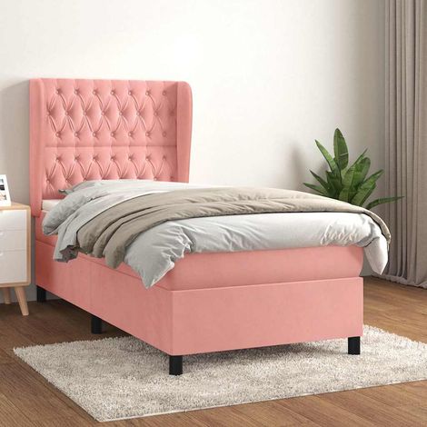 Cama box spring con colchón terciopelo rosa 90x190 cm (1/5)