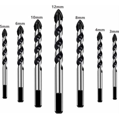 7-teiliges Bohrerset für Fliesen, Glas, Beton, Stein, Ziegel, Fliesen, Keramik und Spiegel (3 mm, 4 mm, 5 mm, 6 mm, 8 mm, 10 mm, 12 mm) (1/4)