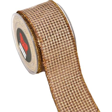 Nastro per decorazioni natalizie marrone e oro da 6,7 cm x 4,5 m (1/4)
