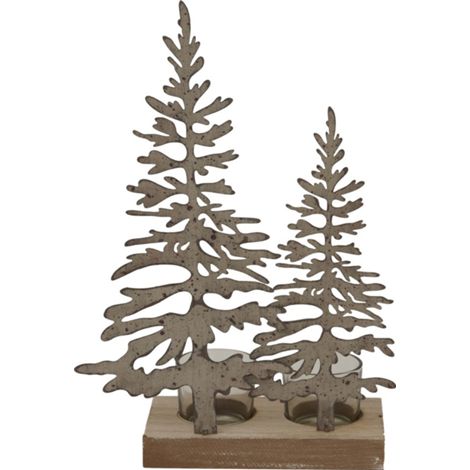 Rustic Double Silhouette Decorative Trees on Stand - Glass - L8 x W20 x H29 cm - Brown