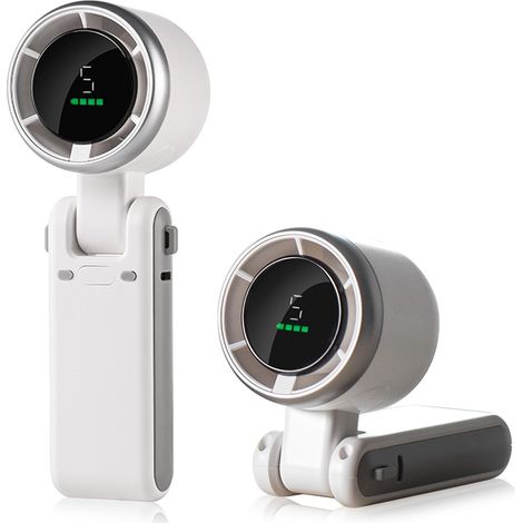 Mini ventilador turbo portátil con batería recargable de 3600 mAh, pantalla LED, ventilador personal plegable 3 en 1 de 180° con 5 velocidades para viajes, uso en exteriores y en el hogar (blanco). (1/5)