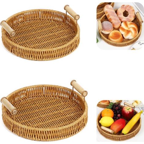 Coupes et paniers lot de 2 de 22,5 x 4 cm - présentoirs à poignée pour fruits, pain et snacks, bruns (1/5)