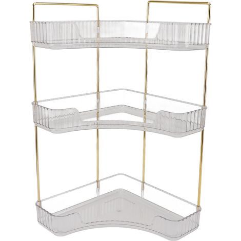 Étagère de maquillage à 3 niveaux, organisateur d'angle esthétique facile d'accès, comptoir de salle de bain pour cosmétiques, soins de la peau, Transparent (1/5)