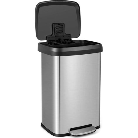 50L Rectangular Trash Garbage Can Stainless Steel Step Trash Bin Recycling Pedal (1/5)