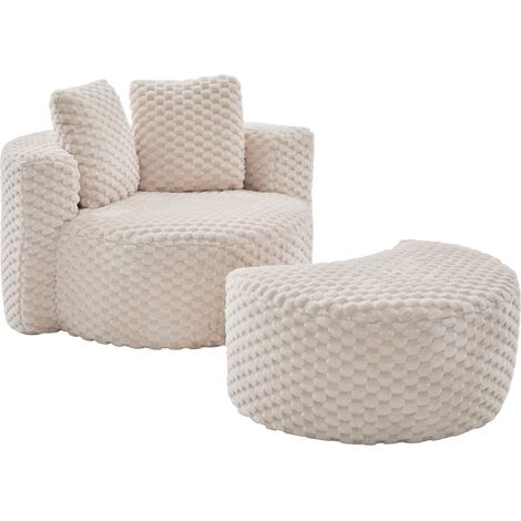 Fauteuil en mousse sans ossature avec repose-pieds, revêtement en fausse fourrure, 130×115×103 cm, pour salon ou chambre (1/5)