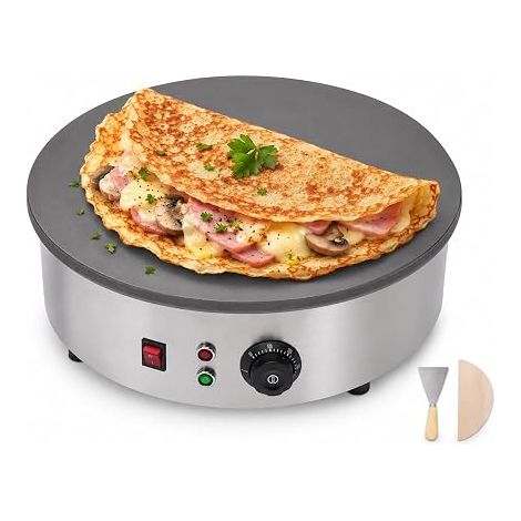 Crepiere Electrique, 3kW Crepiere Professionnelle, Crêpière Électrique, Diamètre 45cm, Fonte, Plage De Température 50-300°C, Crêpière pour Crêpes, Pancakes, Oeufs, Maison, Restaurant (Argent) (1/5)