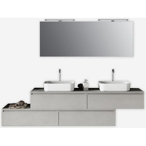 Mobile bagno sospeso doppio lavabo con specchio Astra - Grigio