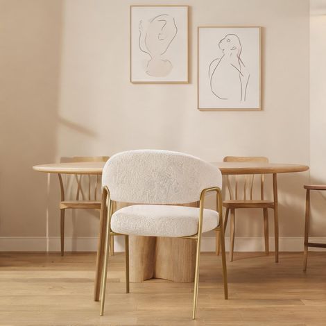 Lot de 6 chaises de salle à manger blanches en peluche en fleece (1/5)