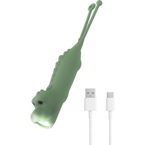 CCYKXA Rechargeable silicone flashlight, dinosaur LED flashlight, adjustable brightness, high-intensity light, strobe mode, three operating modes, green (1/5)