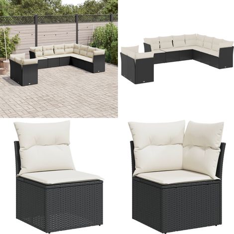 9-tlg. Garten-Sofagarnitur mit Kissen Schwarz Poly Rattan - Gartengeset - Gartenmöbelset - Rattan Möbel - Lounge Set - Esszimmergarnitur - Home & Living (1/5)