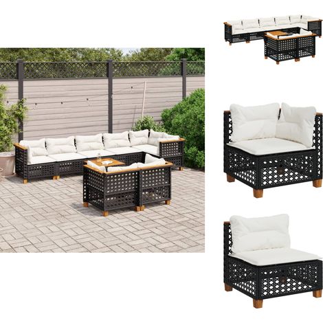 Salon de jardin 9 pcs avec coussins noir résine tressée - Salon De Jardin - Meuble De Jardin - Set Salon Extérieur - Résine Tressée - Rotin Synthétique (1/5)