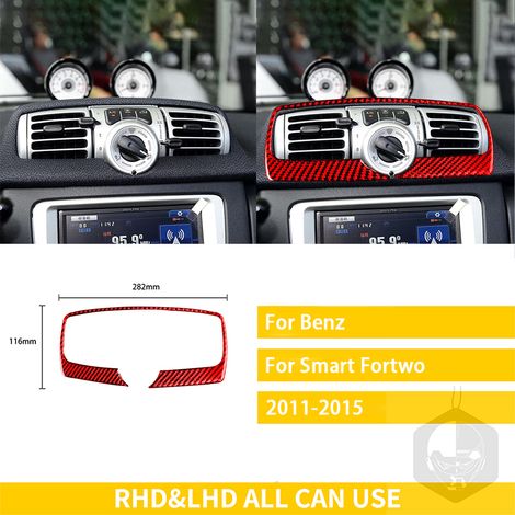 (Rouge) Compatible avec Mercedes-Benz Smart 451 et Fortwo (2011-2015) - Accessoires - Garniture adhésive décorative en fibre de carbone pour sortie d'air centrale (1/5)