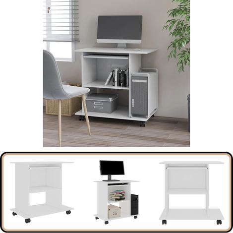 Bureau d'ordinateur Blanc 80x50x75 cm Bois d'ingénierie - Bureau Informatique - Bureau Blanc - Bureau Design - Bureau Compact - Meuble De Bureau