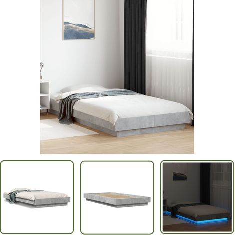 The Living Store Bettgestell mit LED Betongrau 90x200 cm Holzwerkstoff - Beton Grau - Holzrahmen - Lattenrost - Schlafzimmermöbel - Doppelbett (1/5)