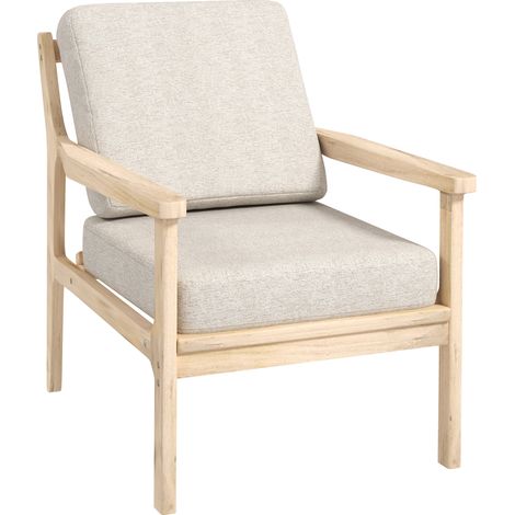 Fauteuil rembourré avec accoudoirs, structure bois solide et coussins amovibles, chaise salon chambre beige (1/5)