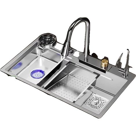 Évier de cuisine en acier inoxydable, design à cuve unique, construction durable (1/2)