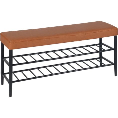 Panca portascarpe elegante con 2 ripiani pratica ingresso 100 x 30 x 50 cm in ferro nero 130017689
